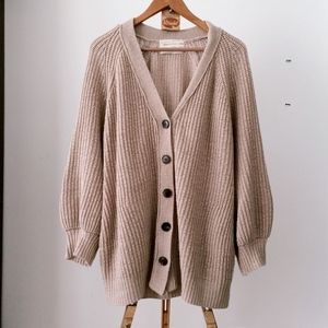 Beige Balloon Sleeve Oversized Cardigan from Korea