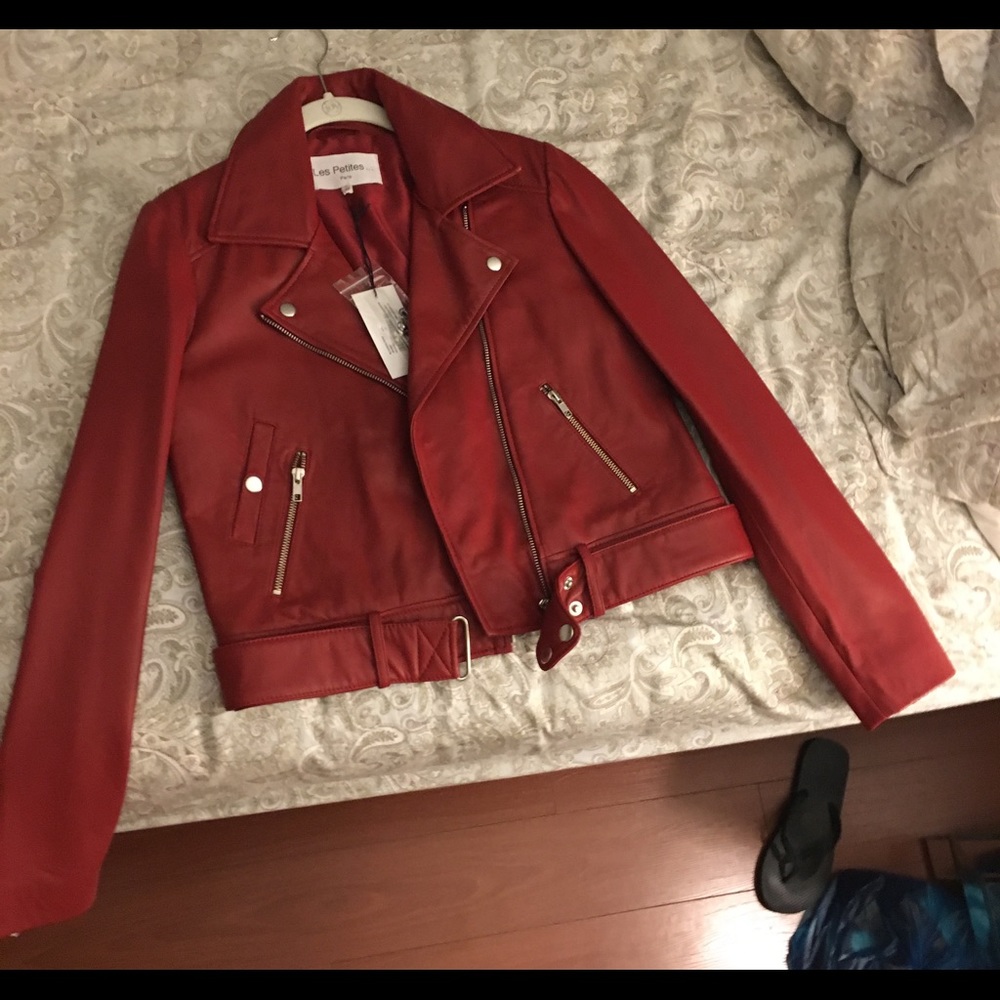 Red leather jacket from "les petites" Paris.
