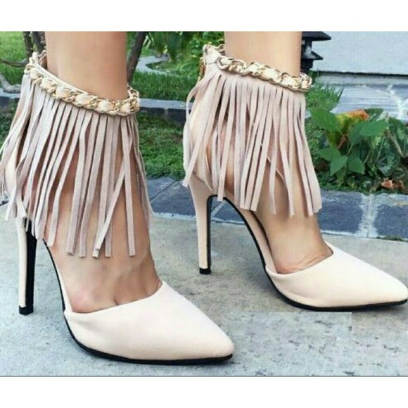 TAUPE FRINGE HEELS(NO OFFERS) - Picture 2 of 5