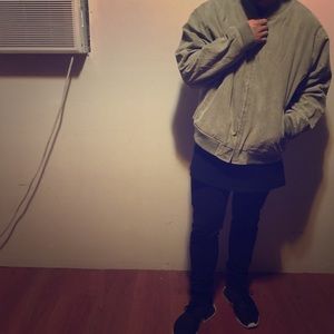 Vintage-Olive Green Taupe Bomber Jacket OVERSIZED