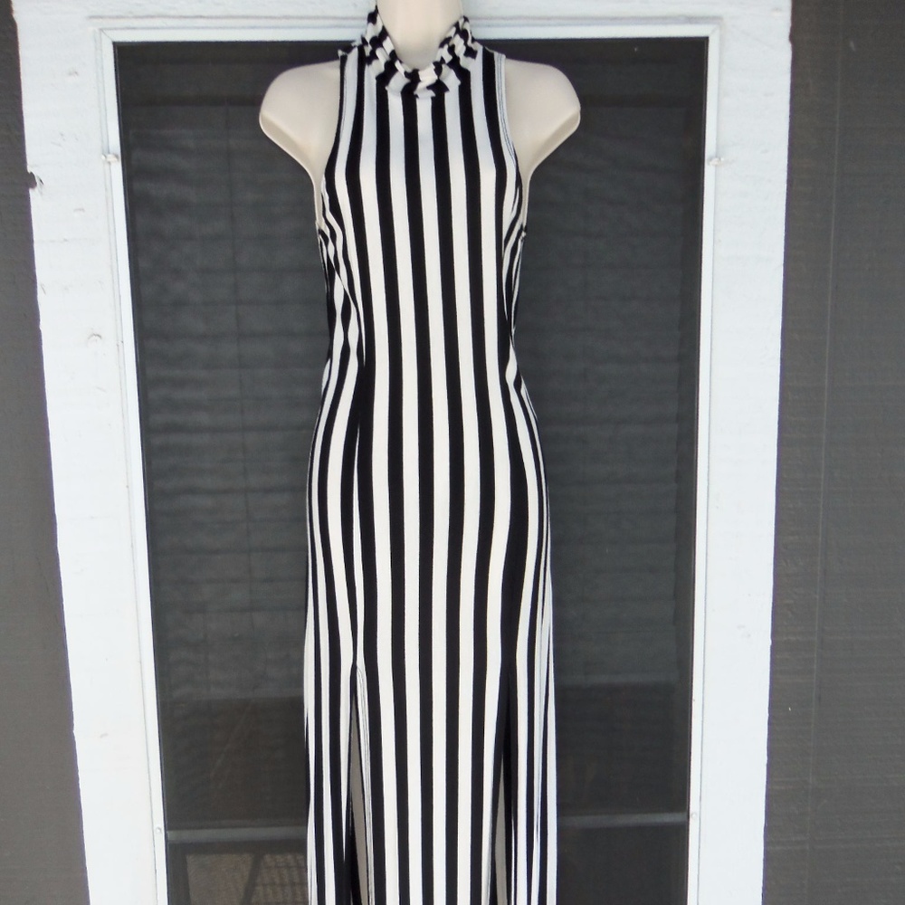 Black and white striped maxi dress.
