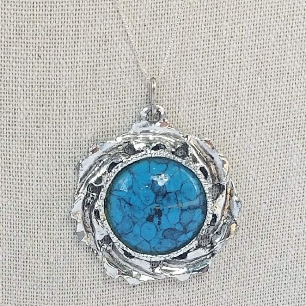 Turquoise Pendant Necklace + Sterling Silver chain