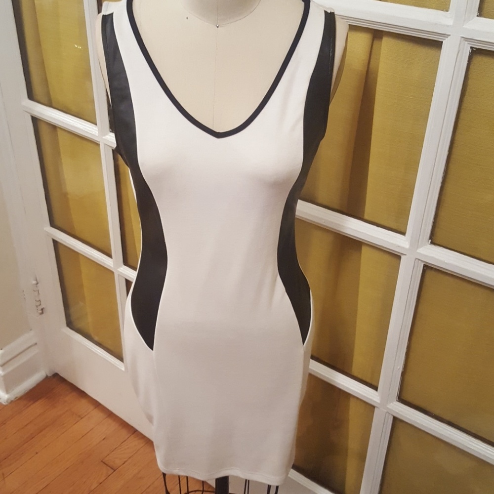 Black n white dress with faux leather detail