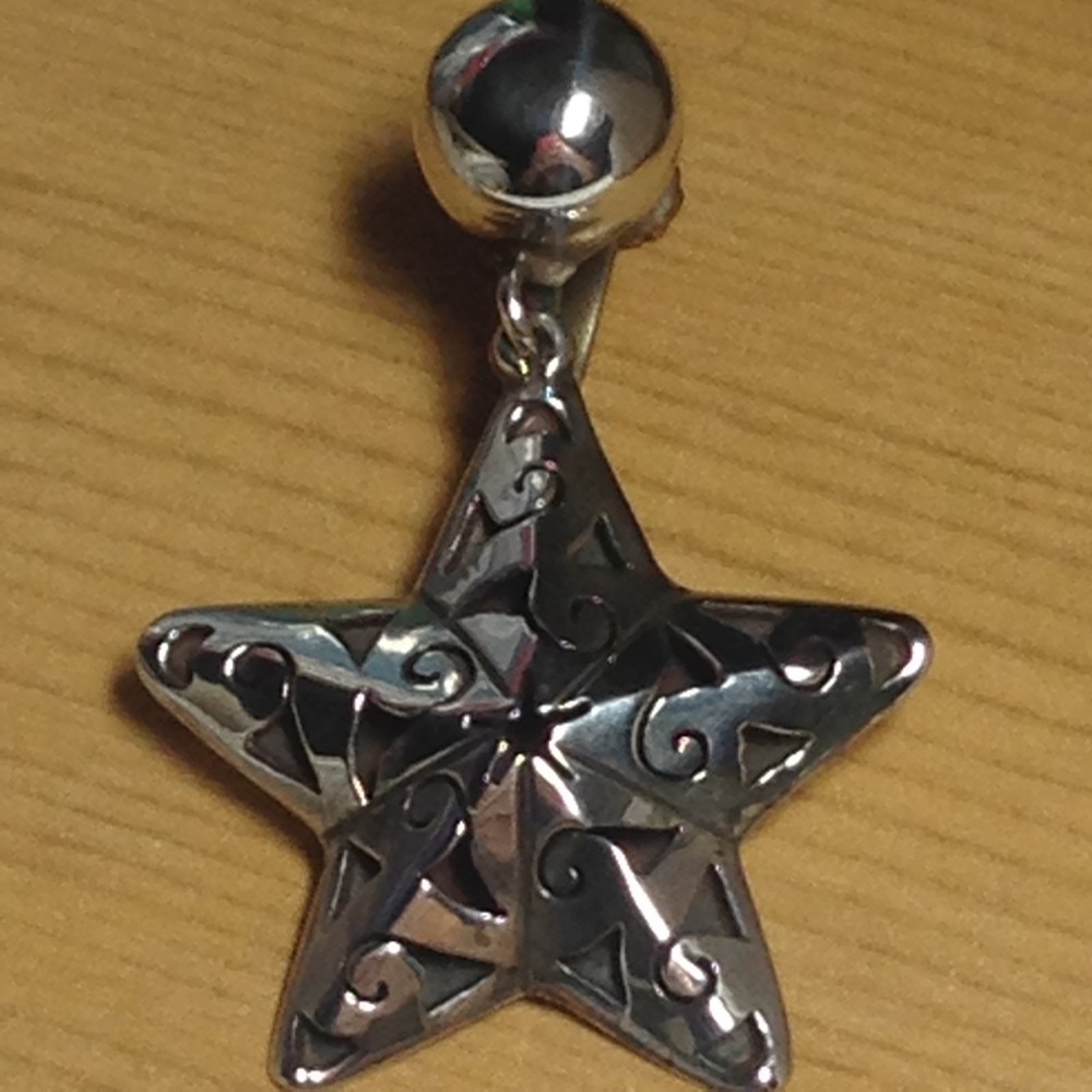 🍒Antique 1970's Cutout .925 Dangle Star Screwback