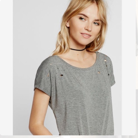 NWOT XS Express Gray distressed shirt - Picture 1 of 3