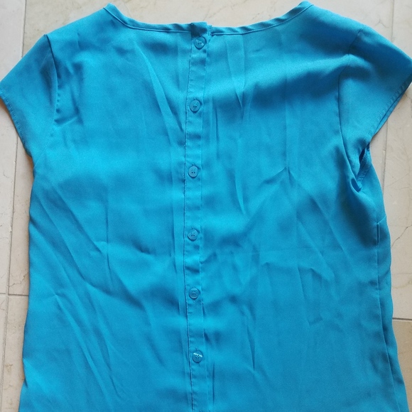 New York and Company Blue Satin Button Back Top - Picture 2 of 4