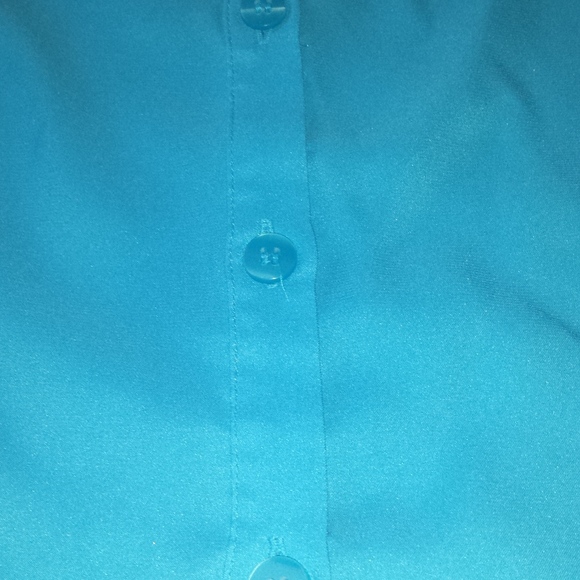 New York and Company Blue Satin Button Back Top - Picture 4 of 4