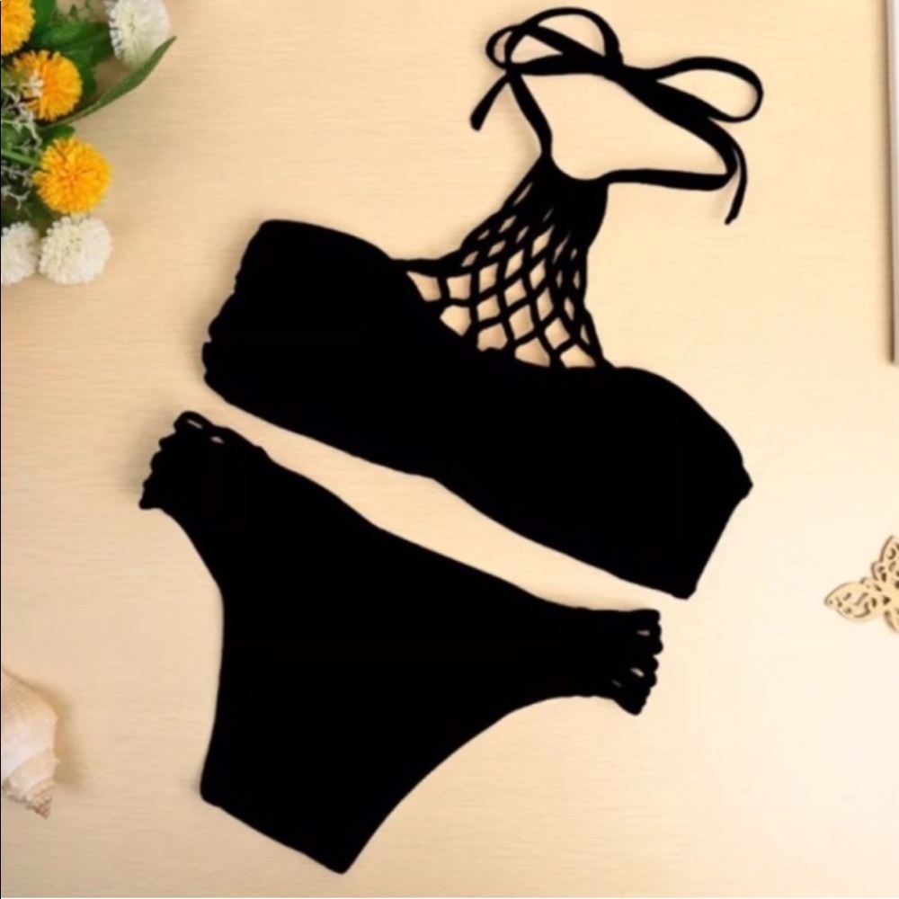 Black Crochet High Neck Sexy Cheeky Bikini