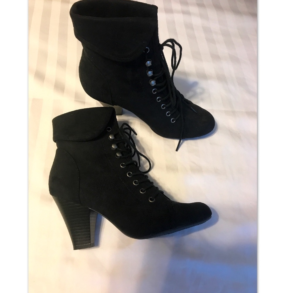 Black Suede leather Lace up ankle boots