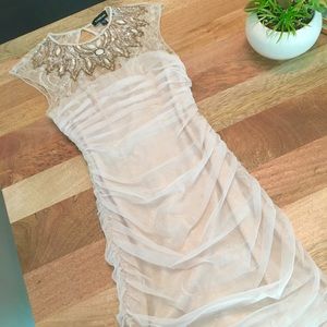 Bebe Sequined Nude Lace Dress