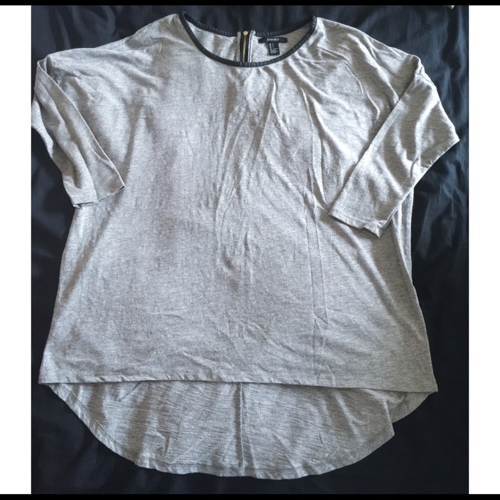 Heather Grey Tunic w/Pleather Trim and Back Zipper
