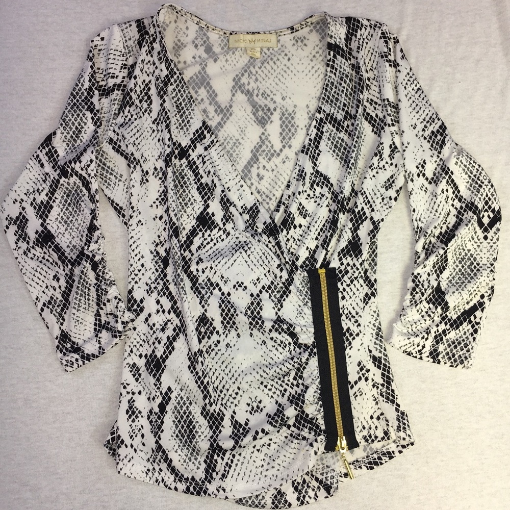 Nicki Minaj snakeskin white black stretch top XS