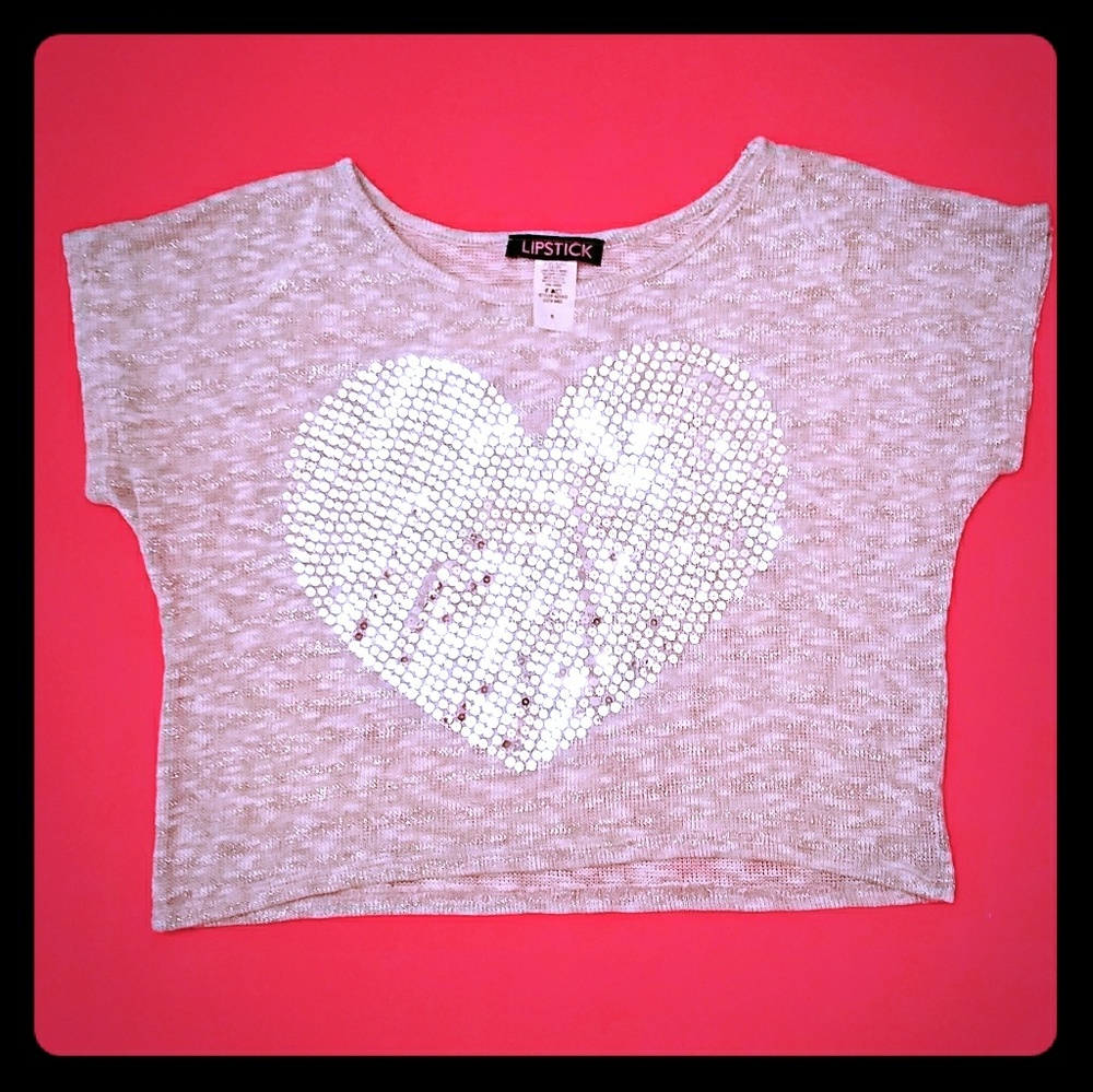 Body Central Heart Crop Top NWOT 💖 Gray W/Sequins