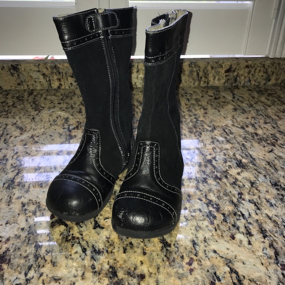 Kai black leather suede boots 8 toddler girls