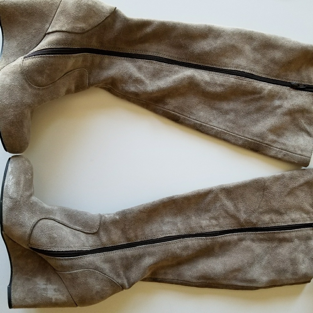 Born Crown Taupe Suede Knee High Wedge Boot 9.5