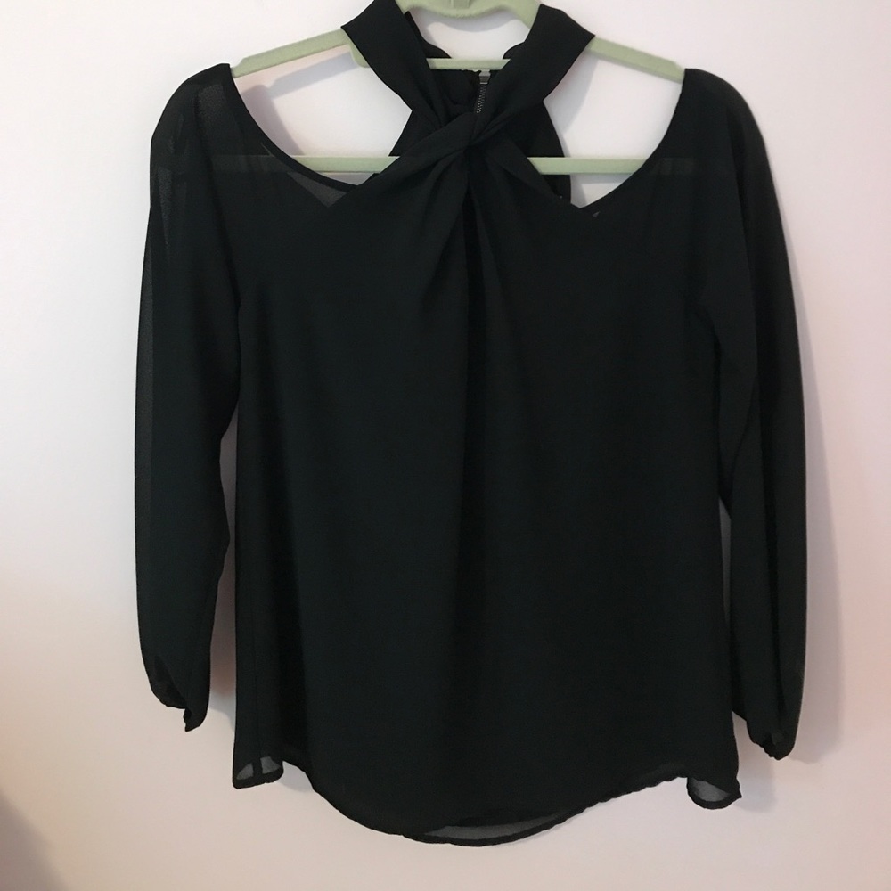 Naked Zebra Cold shoulder black top with wrap neck