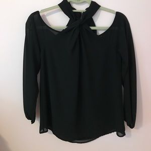 Naked Zebra Cold shoulder black top with wrap neck