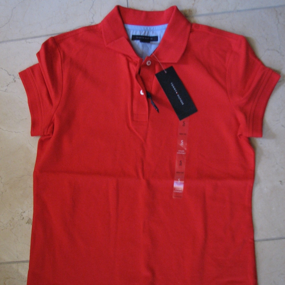 Tommy Hilfiger coral red polo top NWT