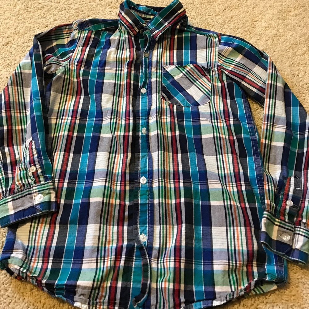 Boys button up plaid shirt.