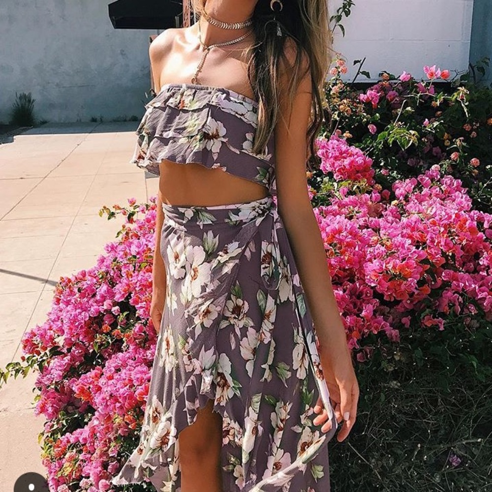 💧 Blue Life 💧 Ruffle Tube Top and Wrap Skirt Set