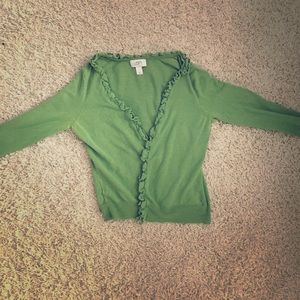 Loft green ruffle trim cardigan