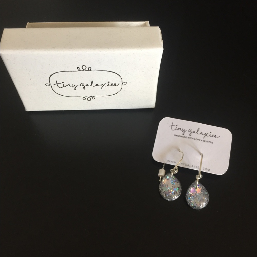 Iridescent Silver Glitter Teardrop Earrings