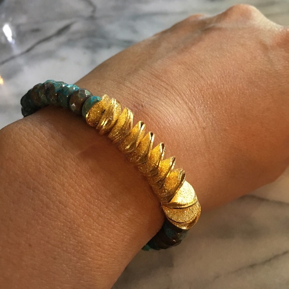 24K Gold Necklace Labradorite Rondelle Beads /& Gold Ruffle Washers