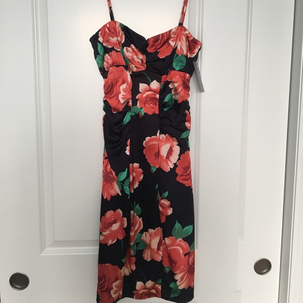 Navy blue, floral sweetheart top dress