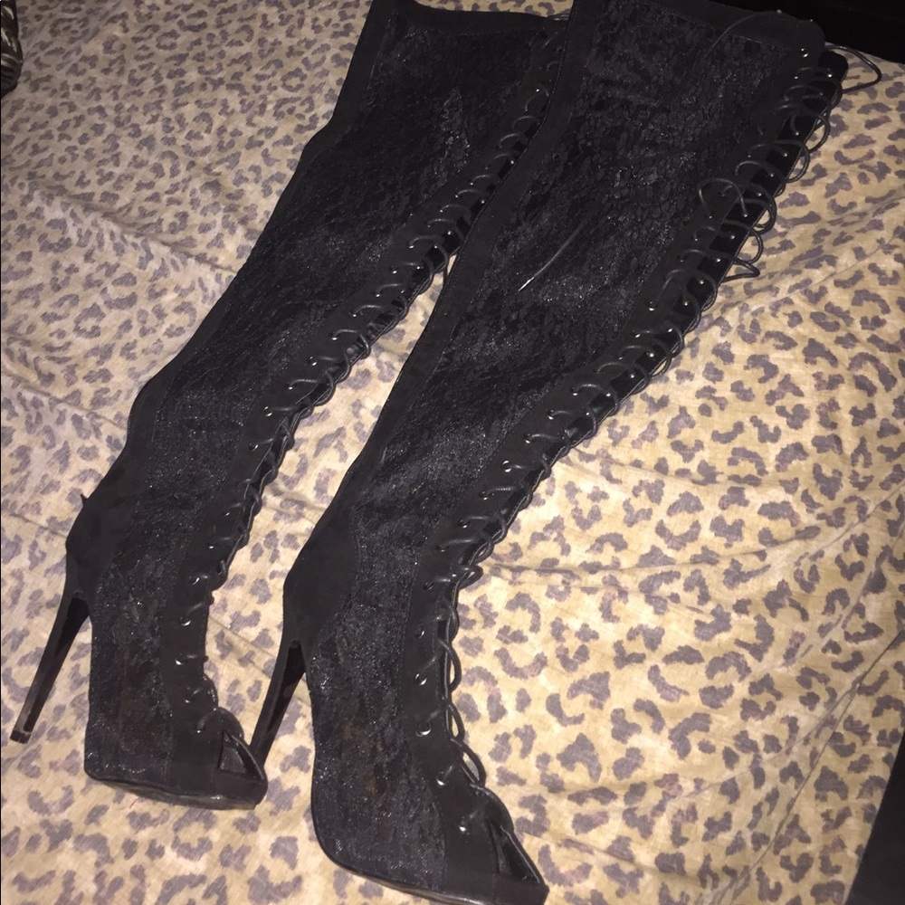 Thigh high lace boots