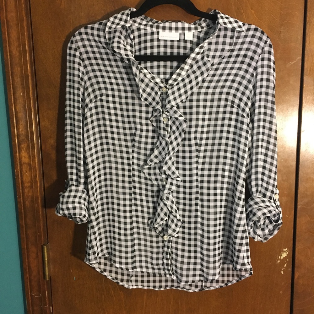 NY&Co checkered ruffle blouse