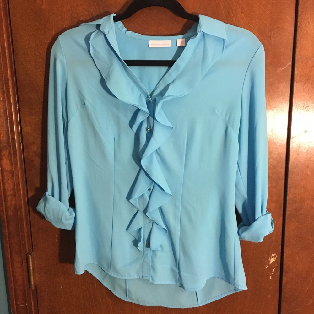 NY&Co button down ruffle blouse