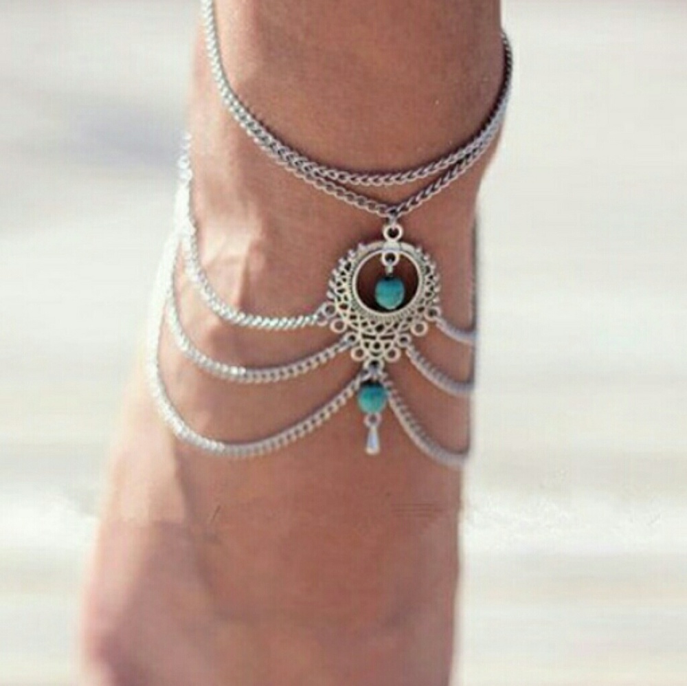 Turquoise bead chain anklet