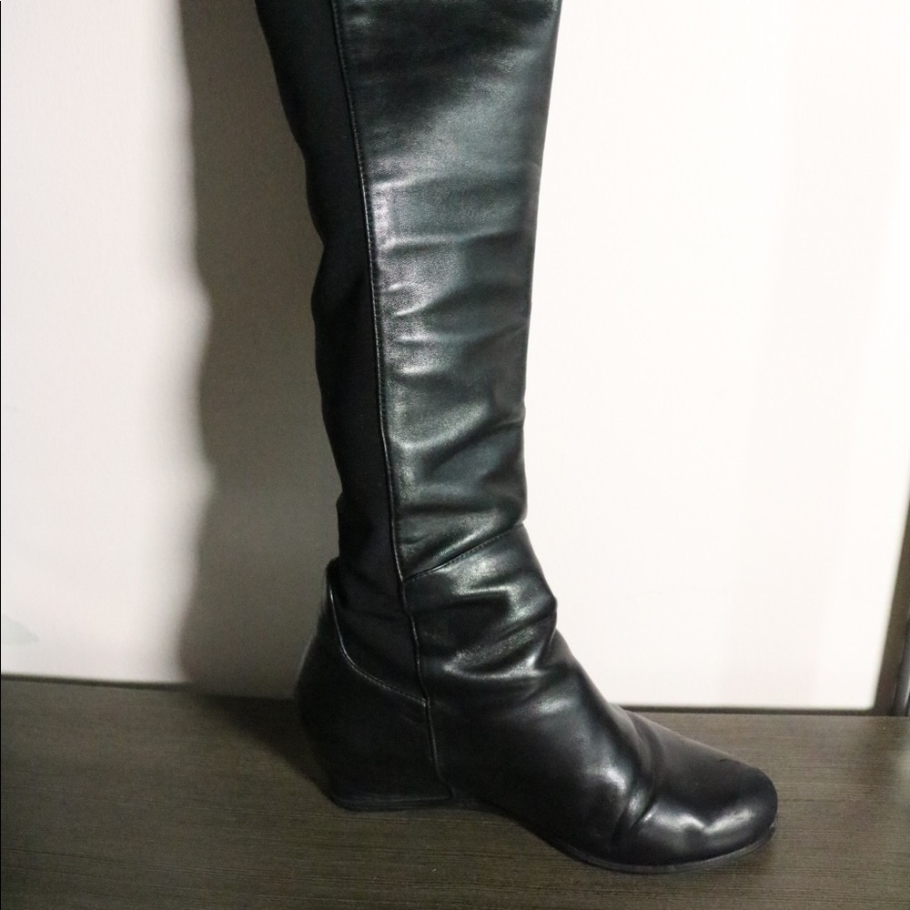 Stuart Weitzman leather knee high wedge boots