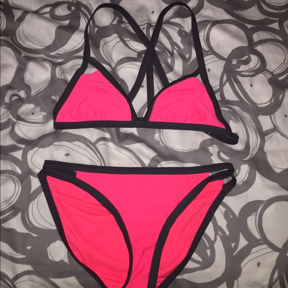 Hot Pink/Dark Grey bathing suit