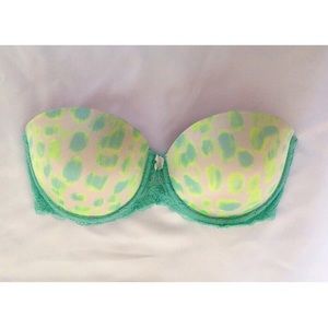 VS PINK • Push-Up (Strapless) Neon Leopard Bra