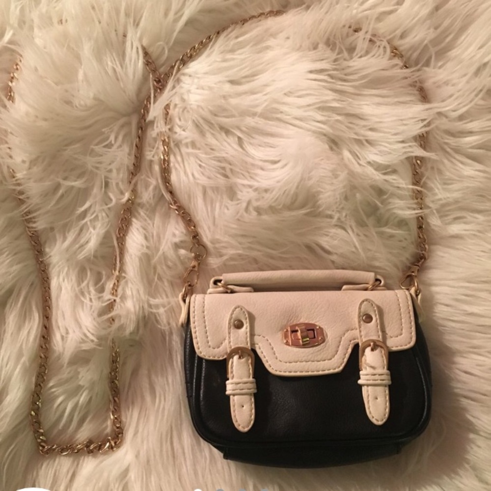 white and black purse/ wallet cross body chain
