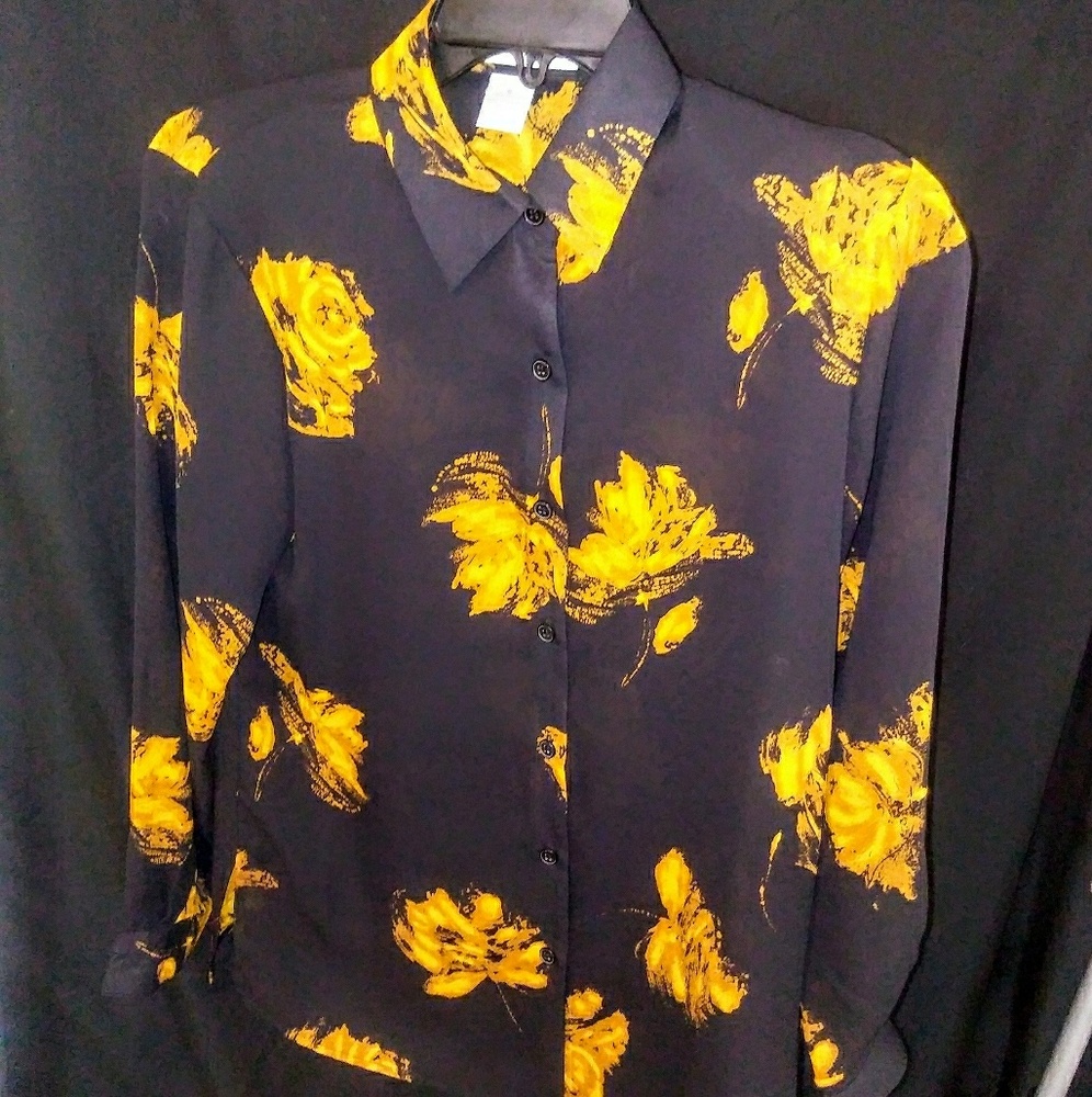 Floral black and mustard blouse