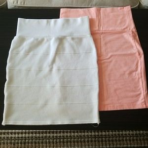Neon peach and solid white rimmed tight skirts