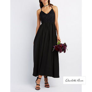 Charlotte Russe Black Crochet & Chiffon Maxi Dress