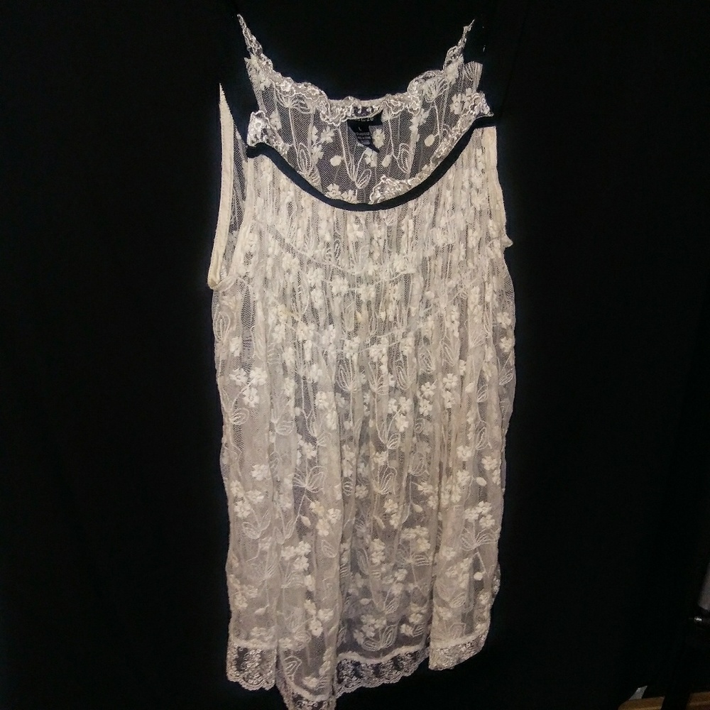 Black and cream embroidered floral, lace top