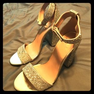 Sparkly silver heels with ankle strap