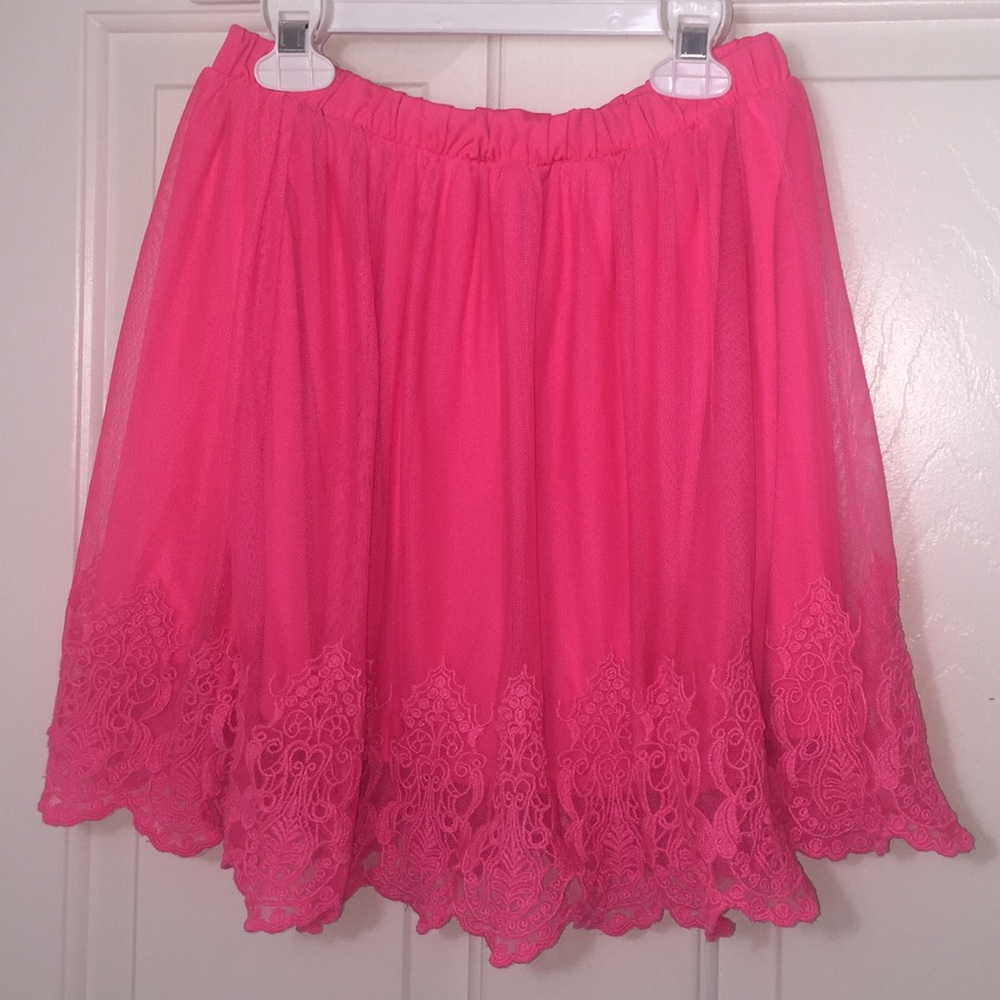 NWOT Hot Pink Lace Short Skirt