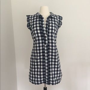 Anthropologie navy gingham dress, beautiful detail
