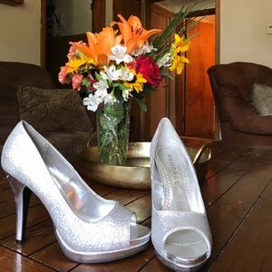 Silver glitter high heels size 7