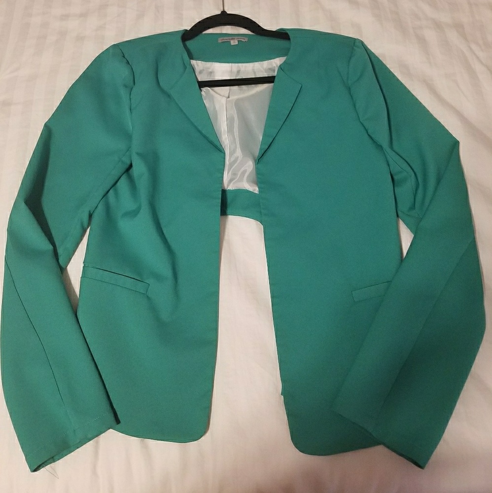 Teal hi low cropped blazer