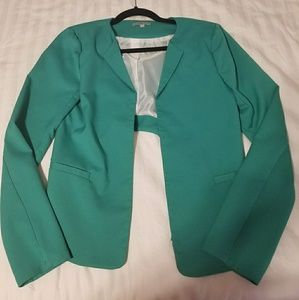 Teal hi low cropped blazer