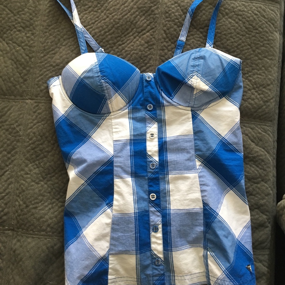 Guess blue gingham bustier