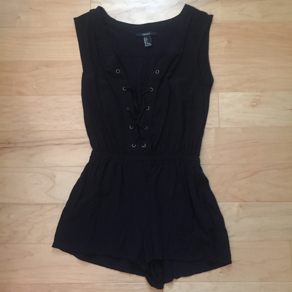 Forever 21 Black Lace Up Romper