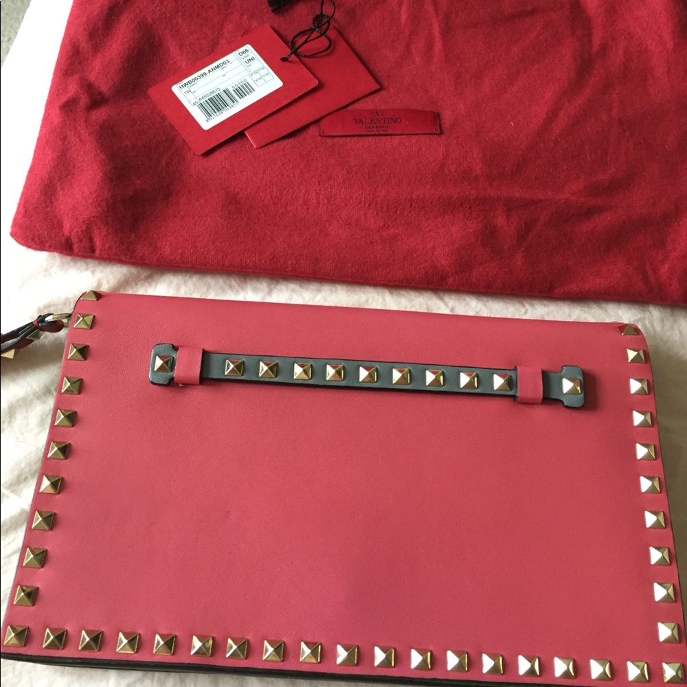 Valentino pink flap rockstud colorblock clutch