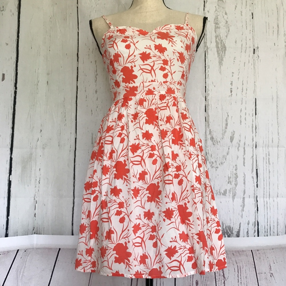 Emmelee White/Orange Floral Spaghetti Strap Dress